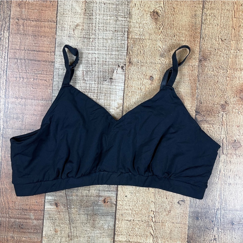 Womens Large Buttery Soft Black Bralette Adjustable Bra Solid
